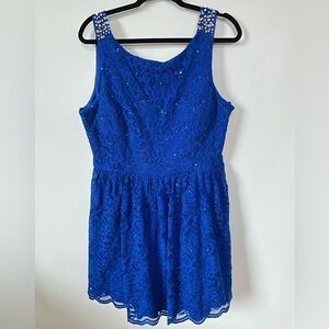 City Triangles blue lace and sequin mini dress